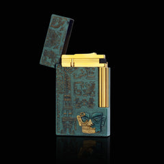 JT Dunant Single & Double Flames Sanxingdui Bronze Gold Mask Lighter #177