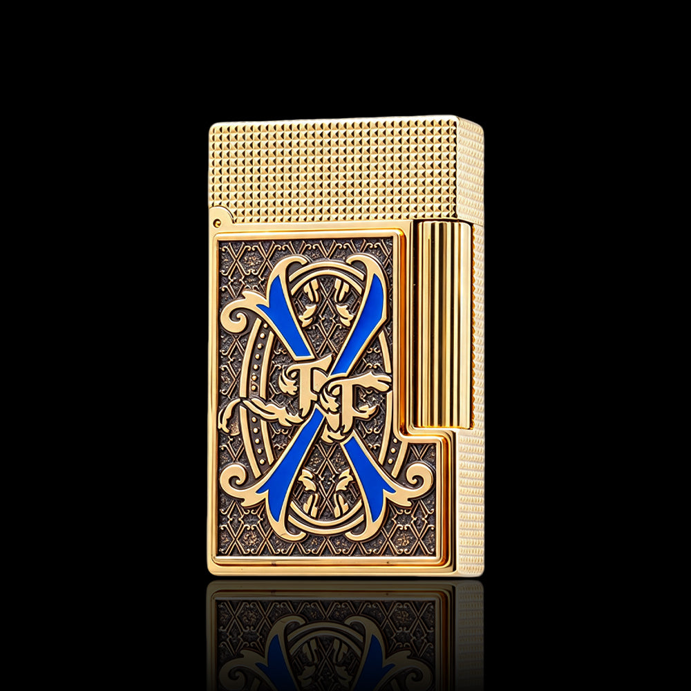 JT Dunant Fuente Ligne 2 Blue V Emblem Gold Lighter #250