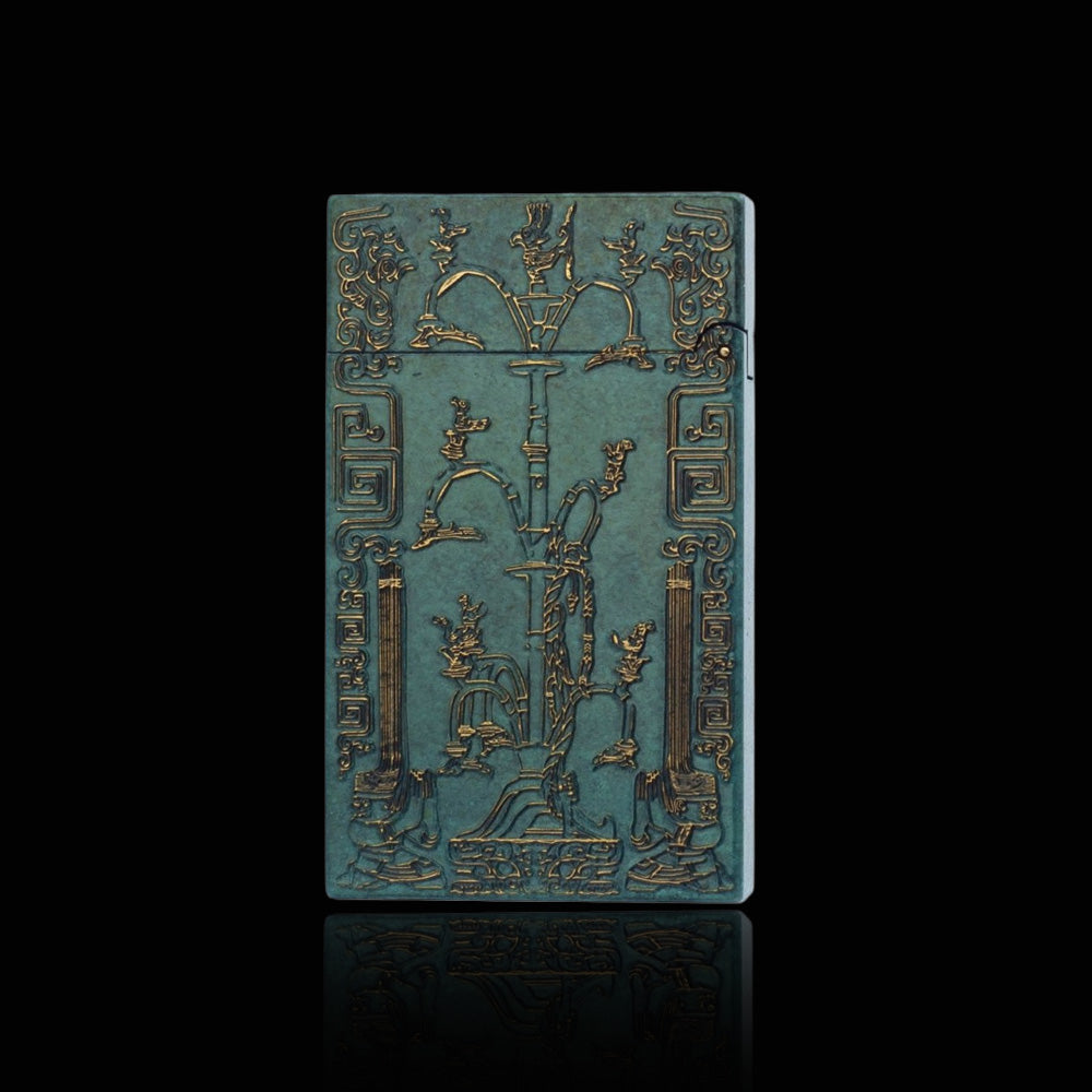 JT Dunant Single & Double Flames Sanxingdui Bronze Gold Mask Lighter #177