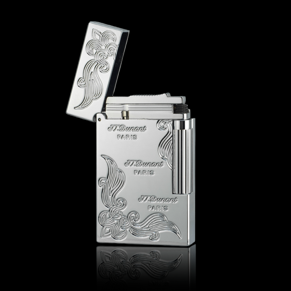 JT Dunant Floral Engraved Lighter with Triple Line Design#001