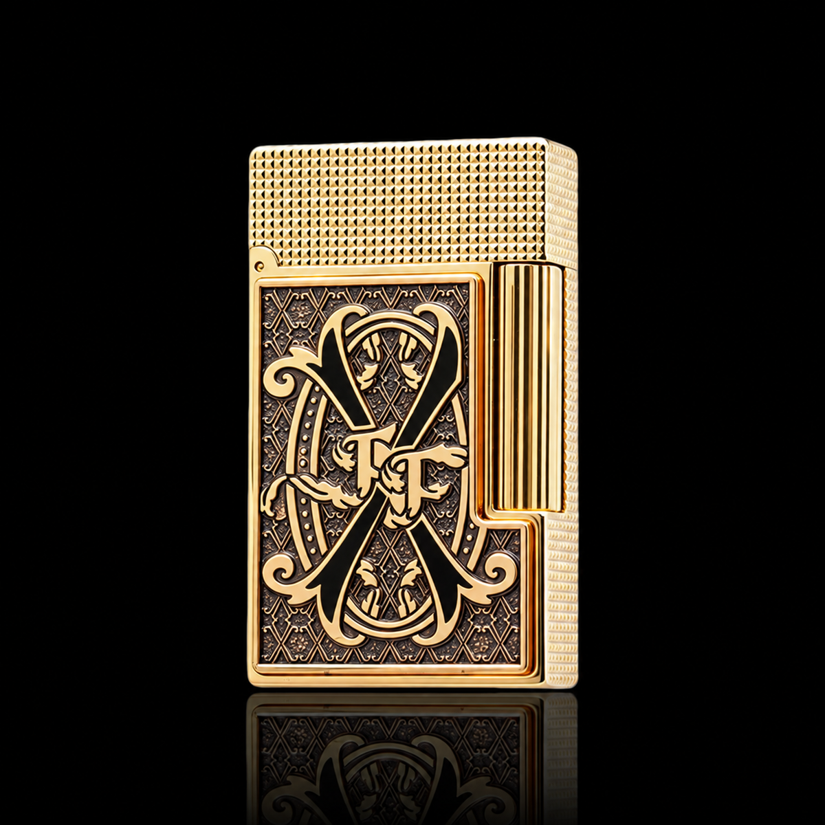 JT Dunant Fuente Ligne 2 Black V Emblem Gold Lighter #250