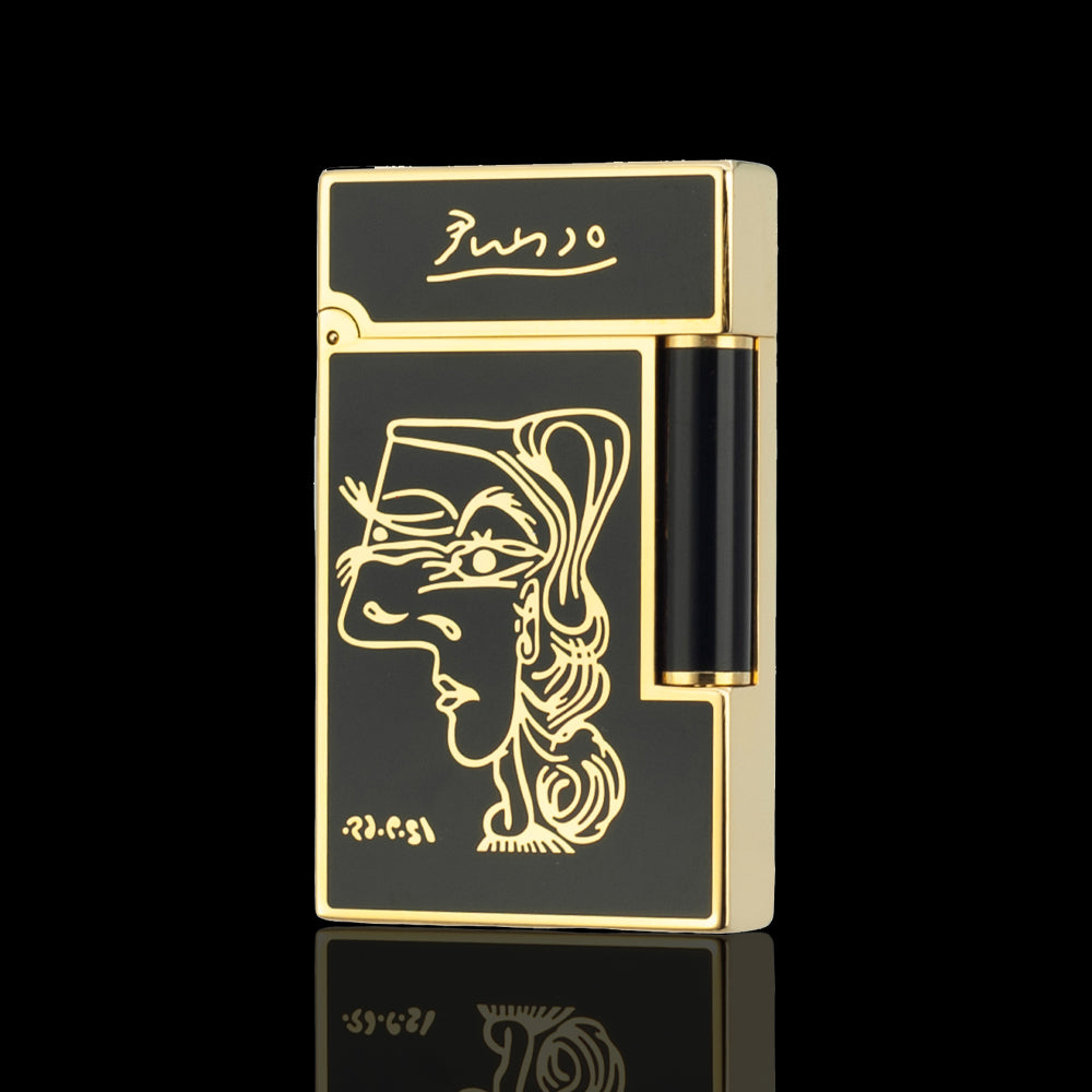 JT Dunant Picasso Abstract Woman Portrait Black Gold Soft Flame Lighter #110