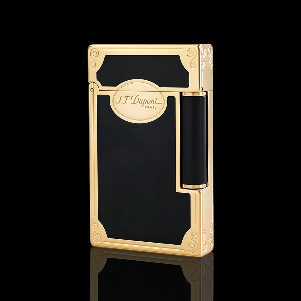 JT Dunant Vintage Oval Emblem Black Gold Soft Flame Lighter #133